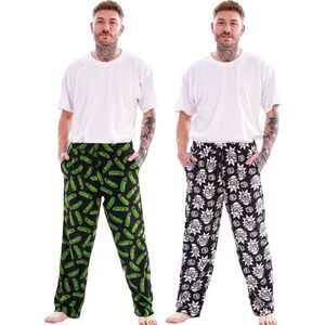 Rick And Morty Mens Lounge Pants (Pack of 2) / Green/Black/White